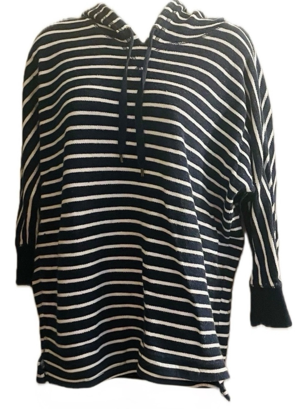 Lauren Ralph Lauren Navy and White Striped Hooded Crewneck Sweater